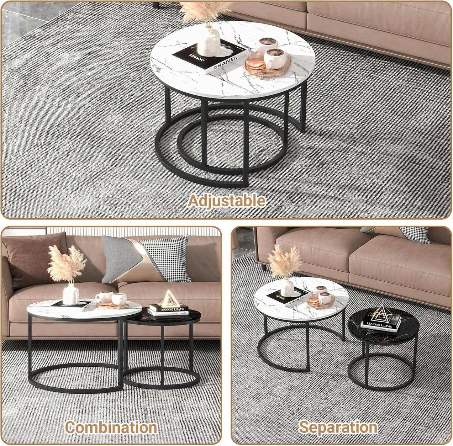 Nesting Coffee Tables Set of 2 | Space Saving Living Room Furniture