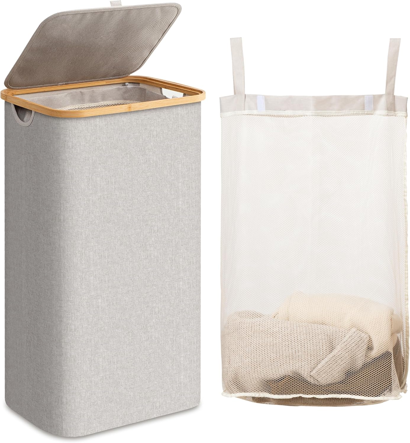 Large Double Hamper | Storage Basket with Lid & Removable Bags