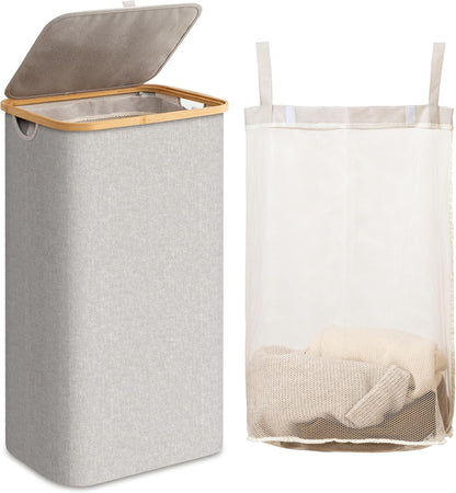 Large Double Hamper | Storage Basket with Lid & Removable Bags