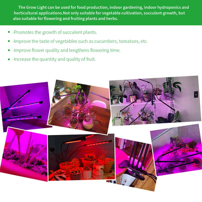 USB LED Plant Grow Light | 1/2/3/4 Head, 10 Dimming Levels, Timer