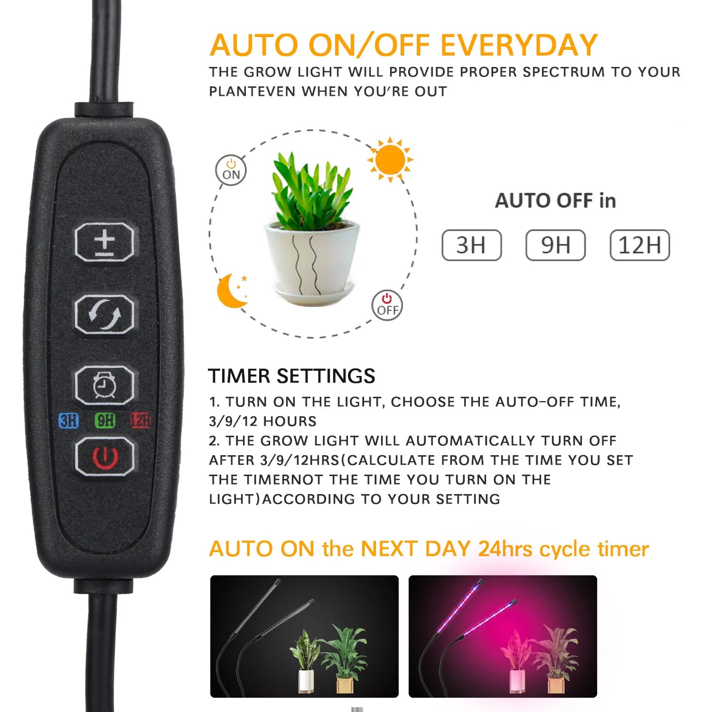 USB LED Plant Grow Light | 1/2/3/4 Head, 10 Dimming Levels, Timer