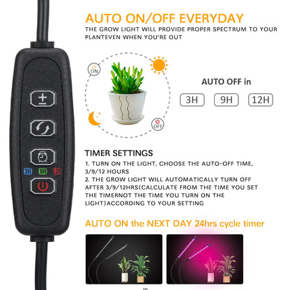 USB LED Plant Grow Light | 1/2/3/4 Head, 10 Dimming Levels, Timer