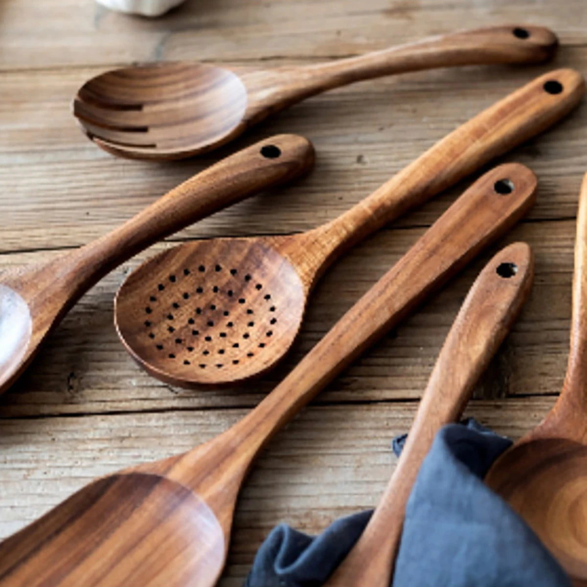 Wood Kitchen Utensil Set - Spatula Spoon Baking & Serving Set with Holder