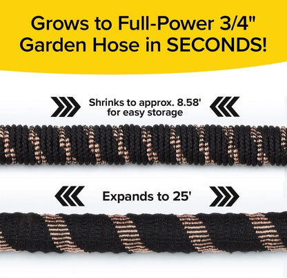 Expanding Garden Hose with Copper Connectors, Kink-Free & Leak-Proof, Bonus Spray Nozzle, 7.6m (Black)